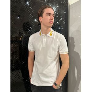 Men Watercolor Collar Polo - White/Gold XL