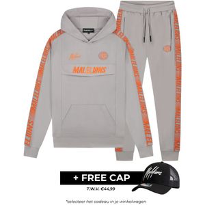 Malelions Sport Warming Up Tracksuit - Light Grey/Orange XXS