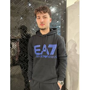 Ea7 Logo Print Hoodie - Black/Blue