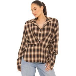 Oversized Checked Blouse - Beige XS