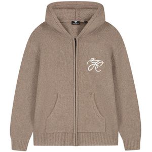 JorCustom Women Signature Knit Zipped Hoodie - Brown L