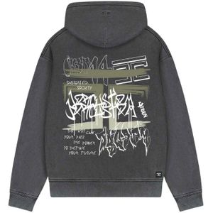 JorCustom Graffiti Fleece Zipped Hoodie - Acid Grey XS