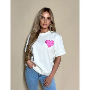 Croyez Women Puffed Heart T-Shirt - White/Pink XXS