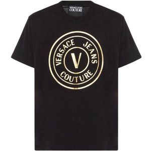 Versace Jeans Couture Men V Emblem Thick Foil T-Shirt - Black/Gold