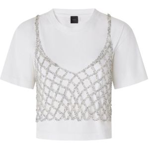Pinko - Victor - T-shirt - Wit - Katoen - Kristallen Overlay