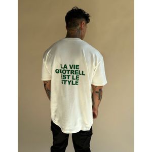 Quotrell La Vie T-Shirt - Off White/Green M
