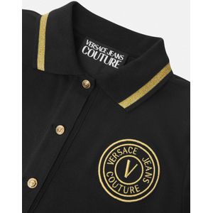 Women V-Emblem Polo Dress - Black/Gold S