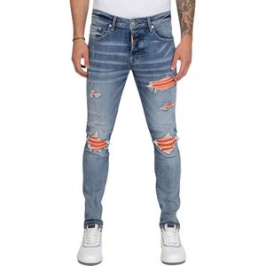 Orange Ripped Biker Jeans - denim 34