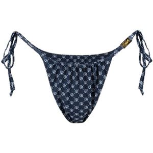 Malelions Women Tara Monogram Bikini Bottom - Navy/Light Blue M