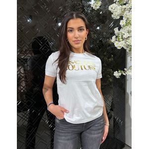 Versace Jeans Couture Women Logo Thick Foil T-Shirt - White/Gold