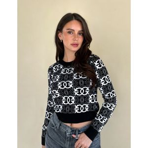 Pinko - Gypsies Cropped Jacquard Top - Zwart/Wit - Crop Top