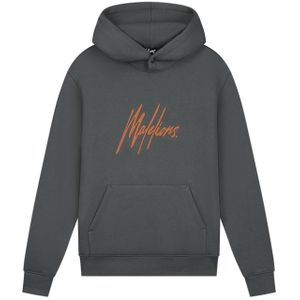 Malelions Striped Signature Hoodie - Grey/Orange L