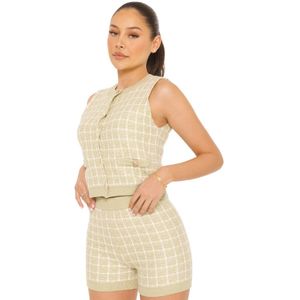 Knitted Checked Short Co-ord - Pistache Green XS/S