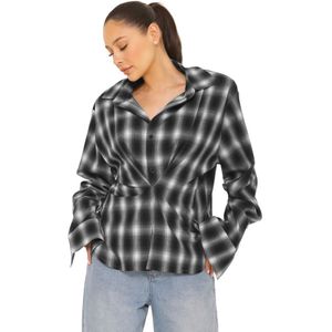 Oversized Checked Blouse - Black XS