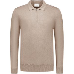 Pure Path - Poloshirt - Taupe Melange - Regular Fit - Lange Mouwen