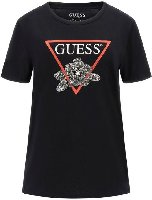 Guess - SS Flower Bling Easy Tee - T-shirt - Jet Black