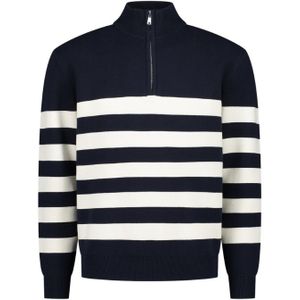 Purewhite Striped Half Zip Sweater - Navy
