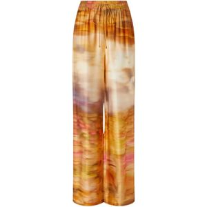 Pinko Purple Rain Satin Pants - Multi-Color Beige Print 38-XXS
