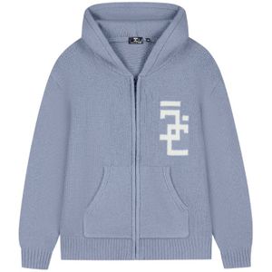 JorCustom Splitted Knitwear Zipped Hoodie - Blue XS