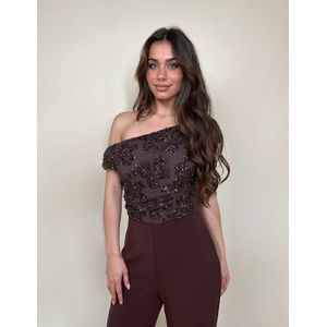 Rinascimento Tuta Tulle Pailettes Jumpsuit - Cioccolato XS