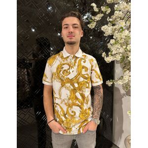 Versace Jeans Couture Men Print Polo - White/Gold