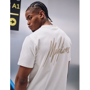 Malelions Striped Signature T-Shirt - Off White/Taupe L