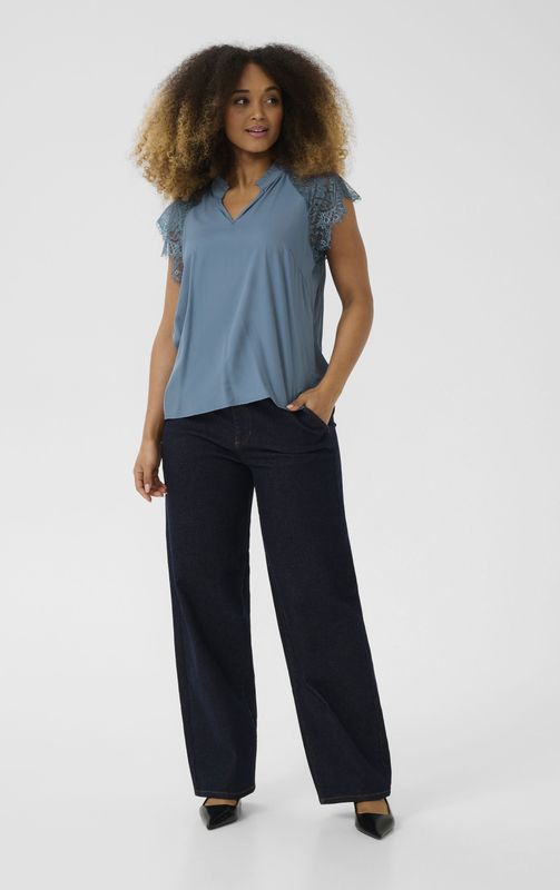 Blouse met korte mouwen CRNola Straight fit blue