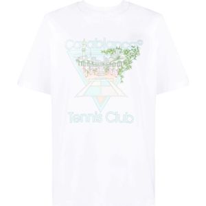 Casablanca Tennis Club T-shirt Met Pastelkleurige Print In Wit - Maat 2XL