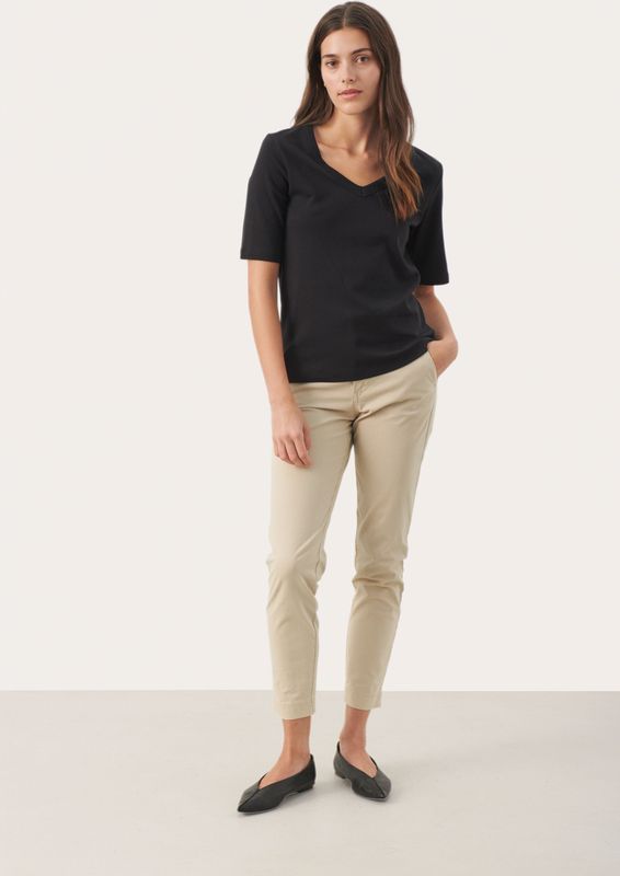 Part Two - T-Shirt - Zwart - Katoen - V-Halslijn - Korte Mouwen