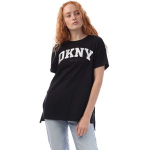 Dames DKNY Logo Korte Mouw T-shirt in Zwart Zilver