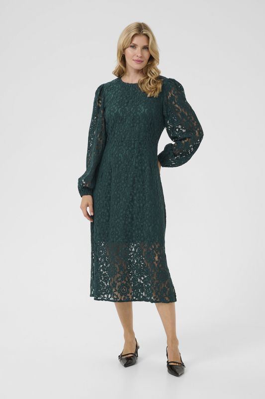 Cream - Jurk - Effen - 3/4 Lengte - Lange Mouw - Normale Pasvorm