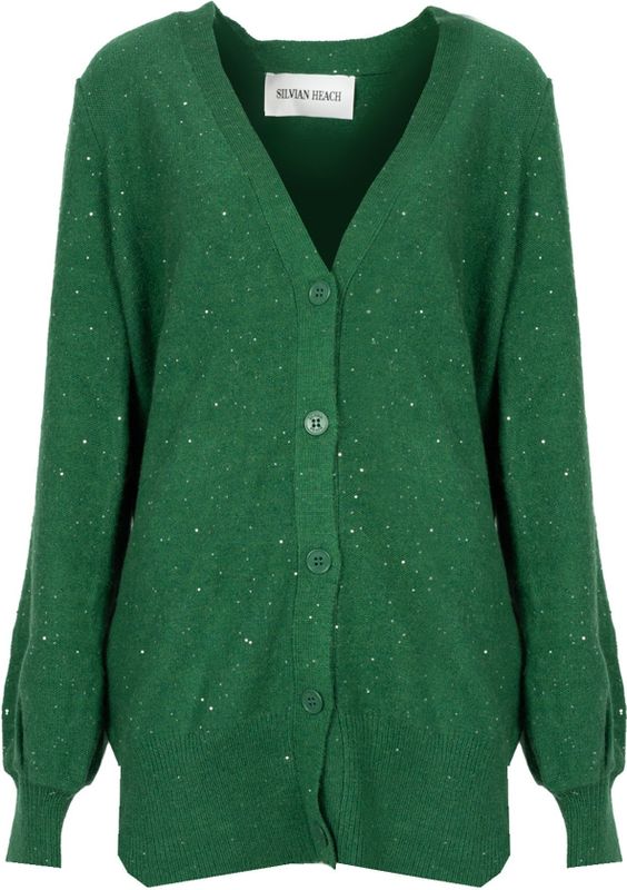 Silvian Heach - Vest - Groen - 45% Acryl 28% Wol 10% Alpaca 10% Polyester 7% Metallic Draad
