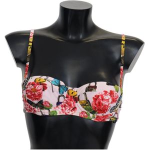 Dolce & Gabbana Bikinitopjes Met Veelkleurige Bloemen En Vlinderhangslot - Maat XS