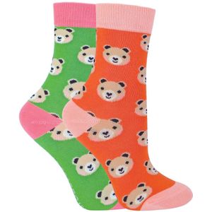 Set van 2 sokken met dierenprint voor meisjes | Miss Sparrow | Casual grappig patroon crew bamboe sokken | Grappige nieuwe sokken voor kinderen - Beren