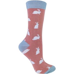 Miss Sparrow - Dames Animal Design BamboeSokken - Konijn (Roze)