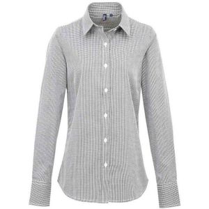 Premier Dames/Dames Micro Gingham geruit katoenen shirt met lange mouwen (Zwart/Wit)