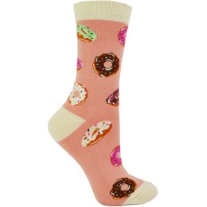 Miss Sparrow Damesnieuwigheid patroon bamboe sokken - Donuts (Roze)