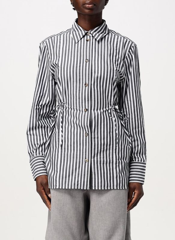 Ganni - Zwart Gestreept Relaxed Fit Shirt - Overhemden - Dames - Katoen