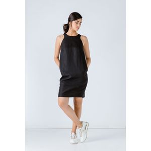 Zwarte Kokerjurk - Mouwloos - Geweven Linnen