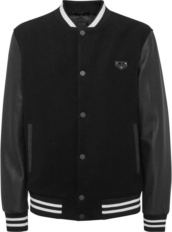 Philipp Plein - Bomber Skull - Jas - Zwart - Wolmix en Lamsleer