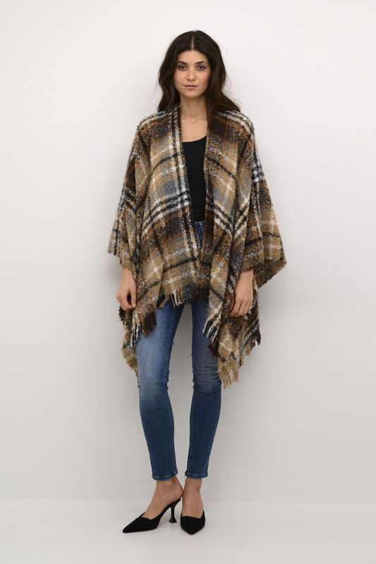 Cream - Geruit Cape - Aardebruin - Poncho