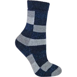 Dames geruite wol / zijde mix sokken - Grijs / Marine