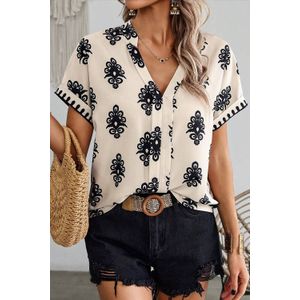 V-hals Bloemmotief Blouse