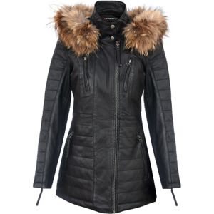 Northam - Dames Slim Fit Leren Parka - Met Capuchon - Zwart