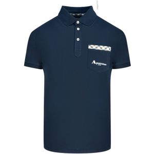 Aquascutum Marineblauw Poloshirt Met Geruite Zak - Maat L