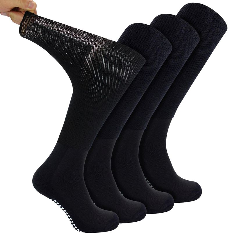 4-Pack Lange Bamboe Diabetessokken Met Grip Voor Mannen En Vrouwen