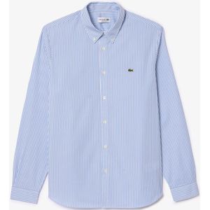 Heren Lacoste Regular-Fit Gestreept Katoenen Overhemd in Wit
