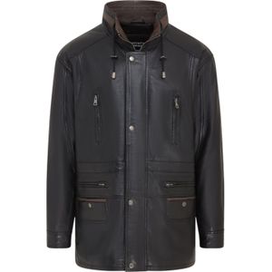 Heren - Winnipeg - Leren Parka Jas - Zwart-Bruin - Italiaanse Lamsnappaleer
