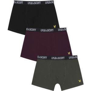 Lyle & Scott Jongens Core Boxershorts (Set van 3) (Donkergrijs/Zwart/Bourgondië)