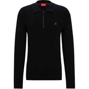 HUGO - Sastoon Stacked Logo - Zip-Neck Knit Polo Shirt - Zwart